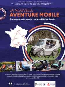 Affiche du film de Jérôme Zindy "La nouvelle aventure mobile" représentant une FRance et des vélos alternatifs. - Agrandir l'image, fenêtre modale