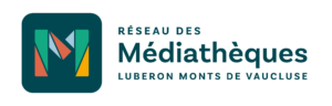 logo du réseau des médiathèques Luberon Monts de Vaucluse représentant un M formés de formes géométriques colorées (saumon, vert, bleu, jaune), dans un carré vert sapin. - Agrandir l'image, fenêtre modale