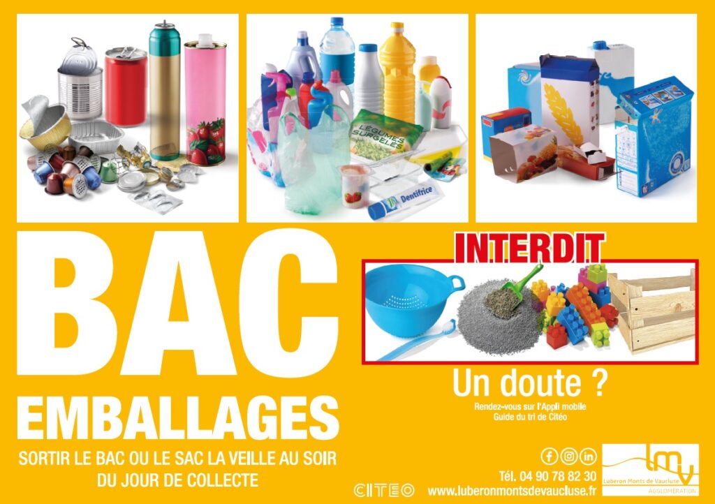 Consignes de tri des emballages (tous les emballages carton, plastique et aluminium se recyclent et sont à placer dans le bac jaune) - Agrandir l'image, fenêtre modale