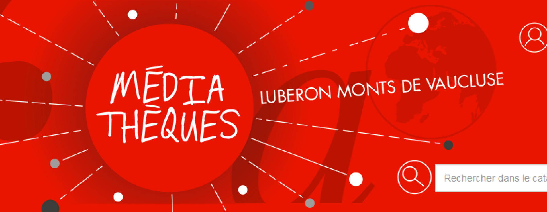 Bannière du réseau des médiathèques LMV. Sur fond rouge