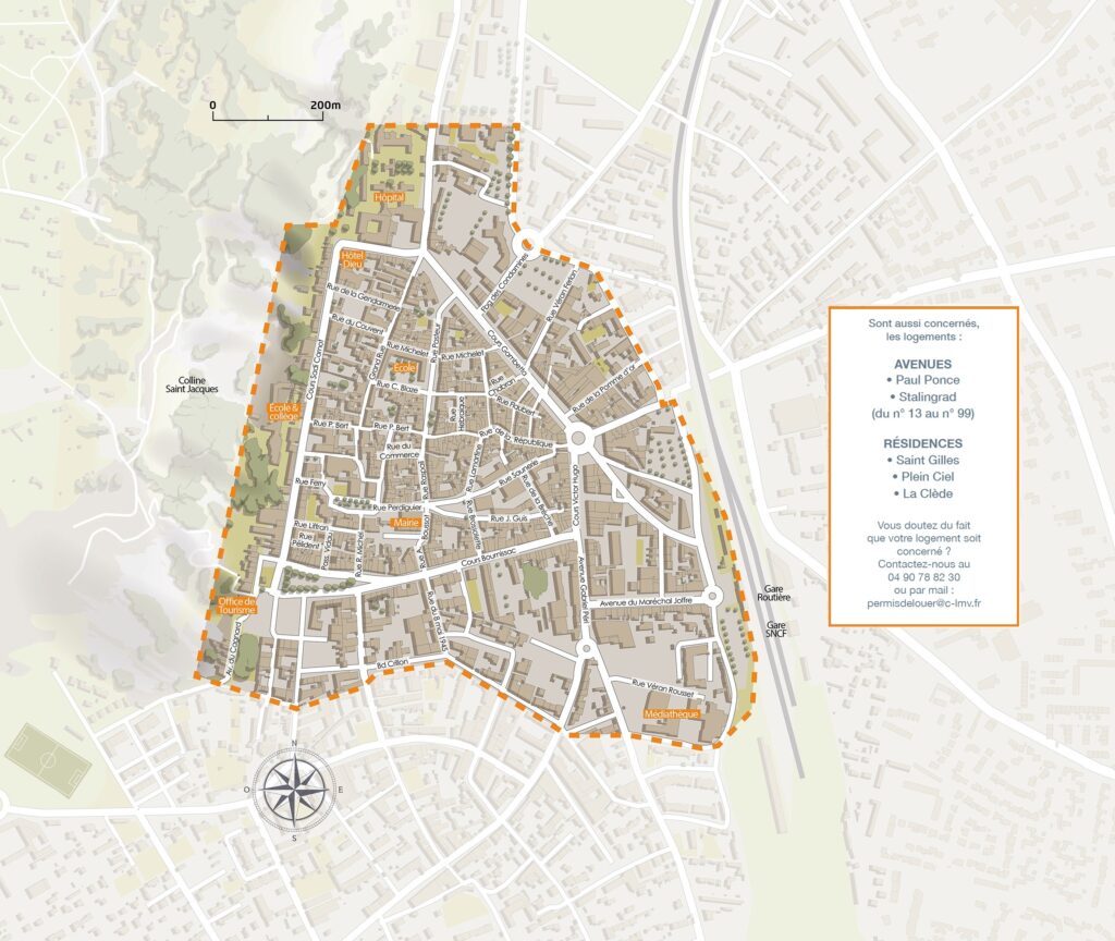 carte du périmètre du permis de louer (hyper centre de Cavaillon) - Agrandir l'image, fenêtre modale
