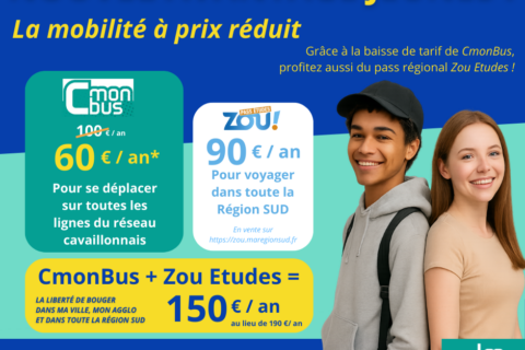 Viseul mobilité jeune anonçant la baisse du tarif de l'abonnement annuel jeune de CmonBus à 60 euros par an au lieu de 100 euros
