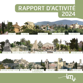 Couverture du rapport d'activité 2024 de l'agglomération avec une photo vignette de chacune des 16 communes de l'Agglomération