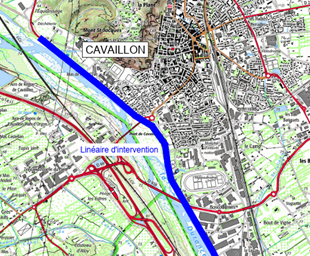 plan montrant l'emprise des travaux des digues de Cavaillon sur la Durance