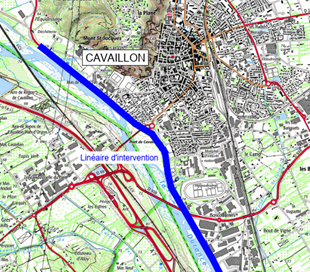 plan montrant l'emprise des travaux des digues de Cavaillon sur la Durance - Agrandir l'image, fenêtre modale